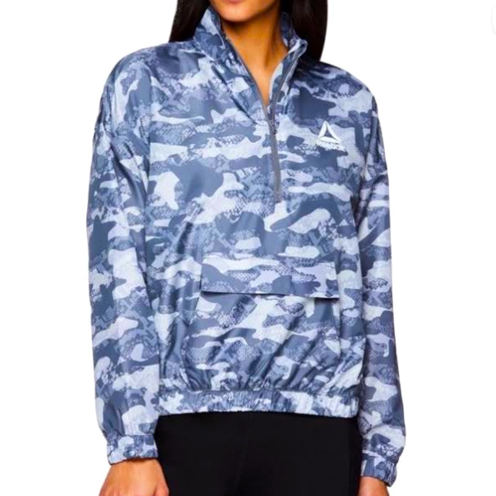 Reebok Silver/Purple Women Camo Quarter Zip Windbreaker Jacket